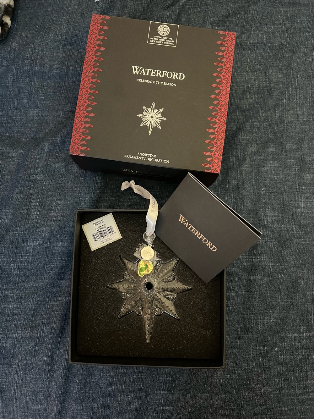 Waterford Clear Crystal Snowstar Ornament with Branded Ribbon